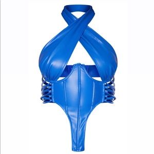 Blue faux fur leather top